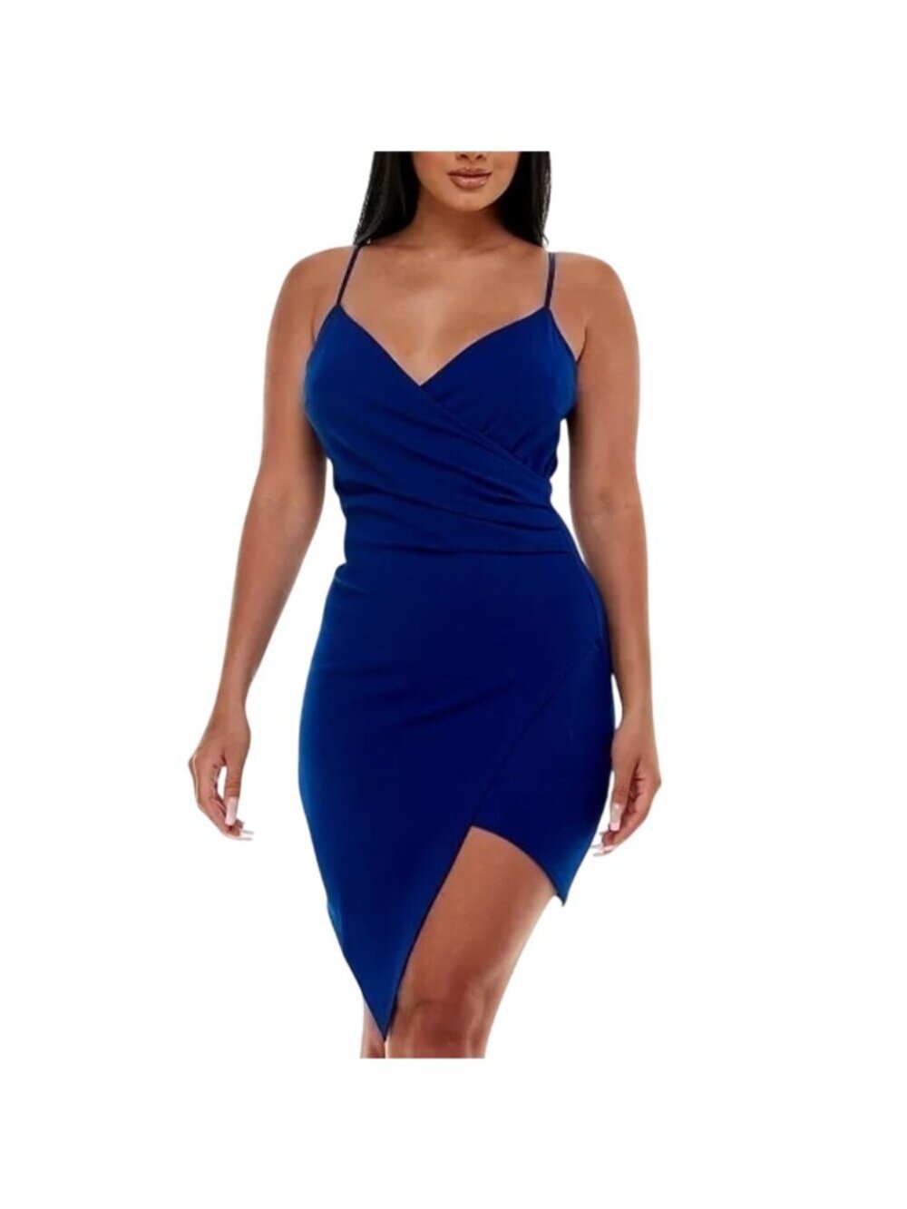 Revamped Mini Dress Large Faux Wrap Sleeveless Asymmetrical Hem Blue Party NEW